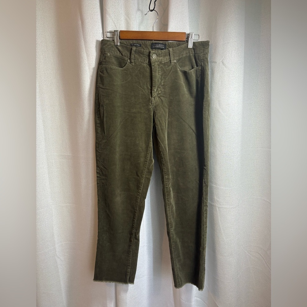 TALBOTS Slim Ankle Corduroy Pant Frayed Hem Curvy Size 8 Olive Green‎ GUC! 0433